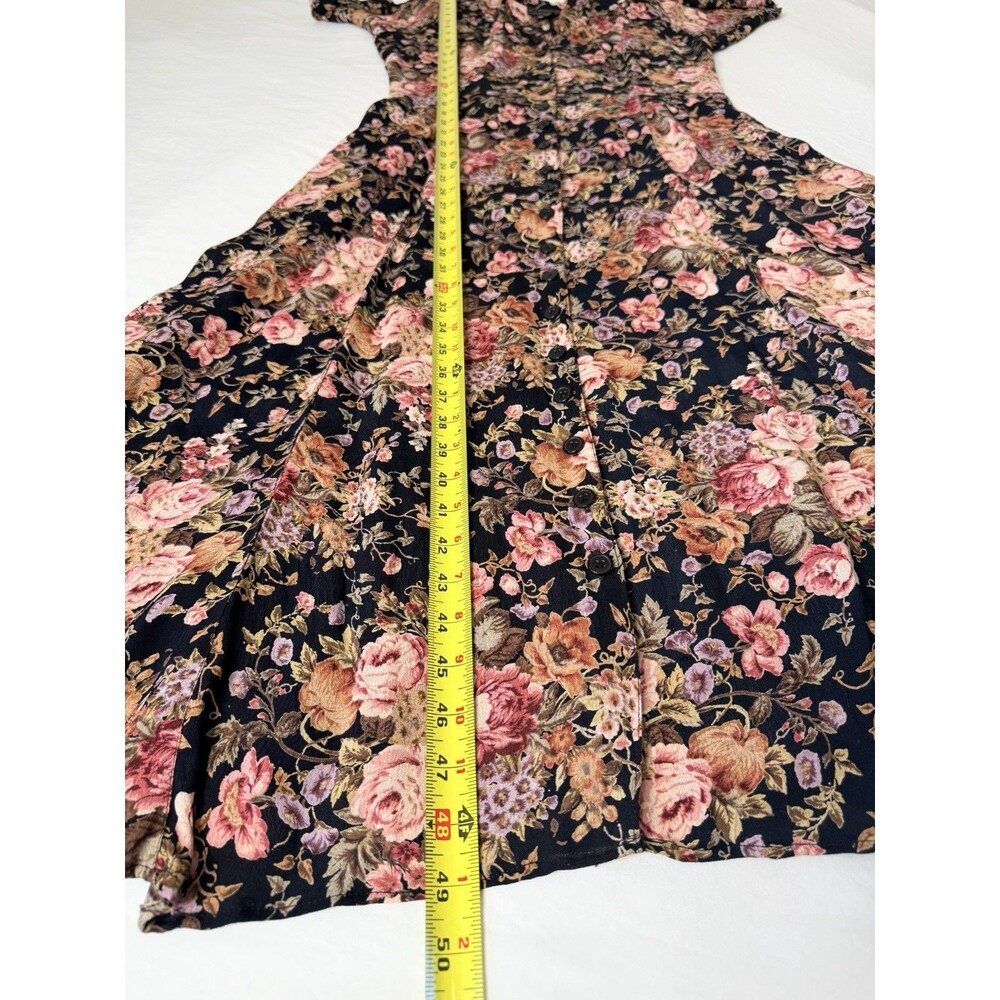 Starina Maxi Dress Medium Floral Button Front Short Sleeve Rayon Cottagecore - Picture 13 of 16